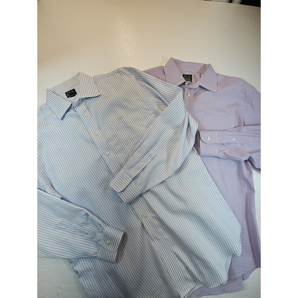 2-JOS A BANK Mens Long Sleeve Shirt XL 17-35 Pinstriped Executive Collection